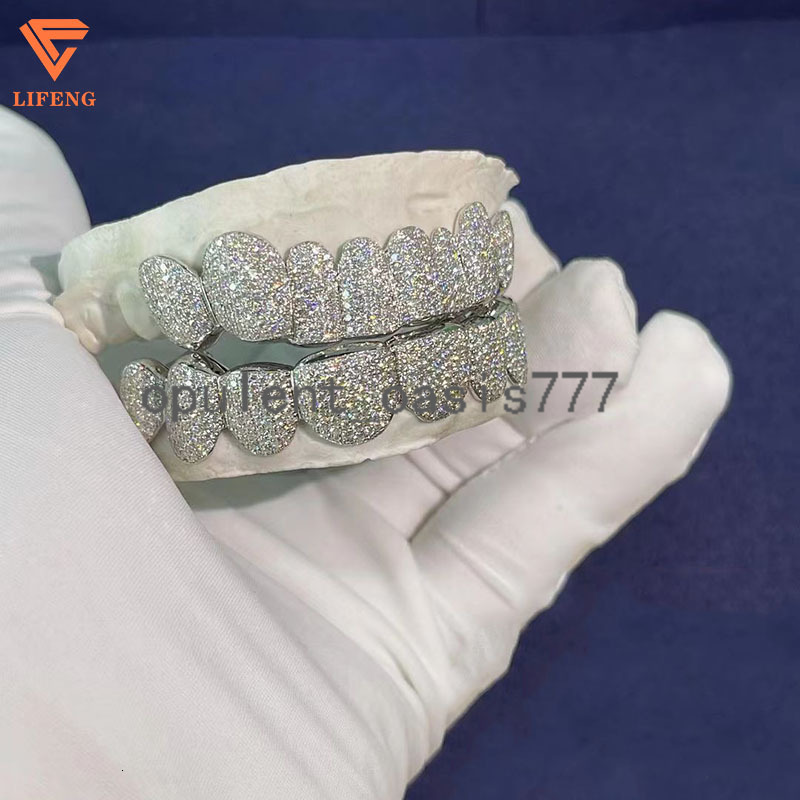 Lifeng Custom Top 8 Bottom 8 Moissanite Grillz Fully Iced Out VVS Moissanite Diamond Permanent Cut Jewelry Mouth Guard