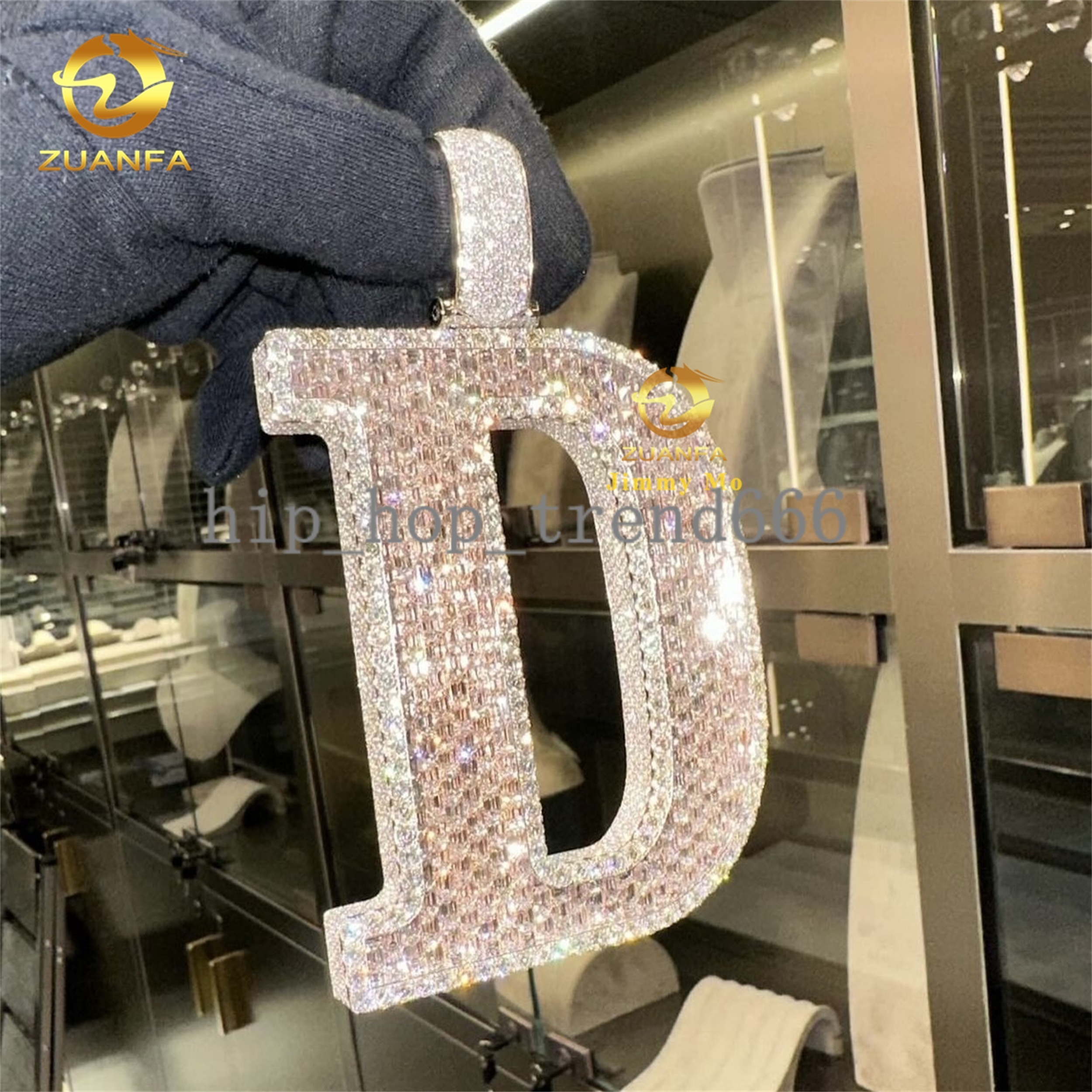 Customization Rapper Luxury Jewelry 925 Silver Iced Out Fully 3D VVS1 Baguette moissanite Diamond Hip Hop Initial D Letter Pendant Man