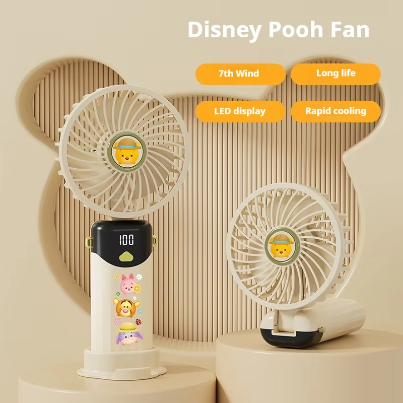 Disney Mini Handheld Fan with LED Display F601 Ultra-Long Battery Life Portable Fan with Multiple Speed Settings and Smartphone Holder Winnie the Pooh