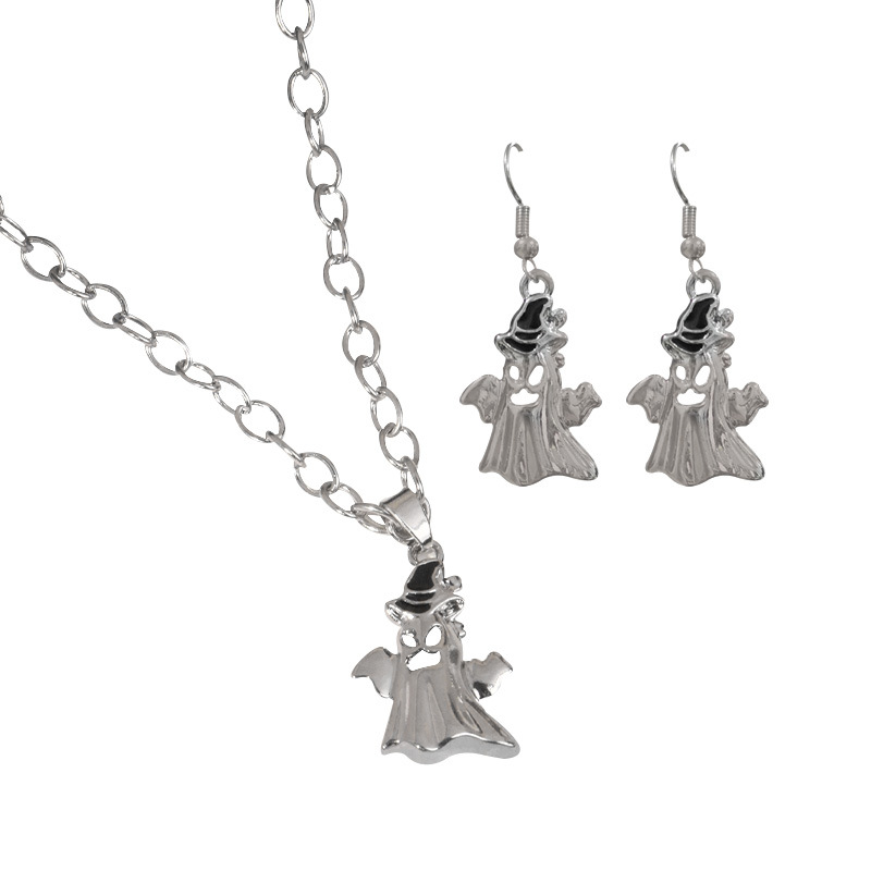 2025 Halloween Unique Creative Funky Ghost Pendant Necklace Niche Sweet Cool Earrings Set Trendy Women Festive Jewelry