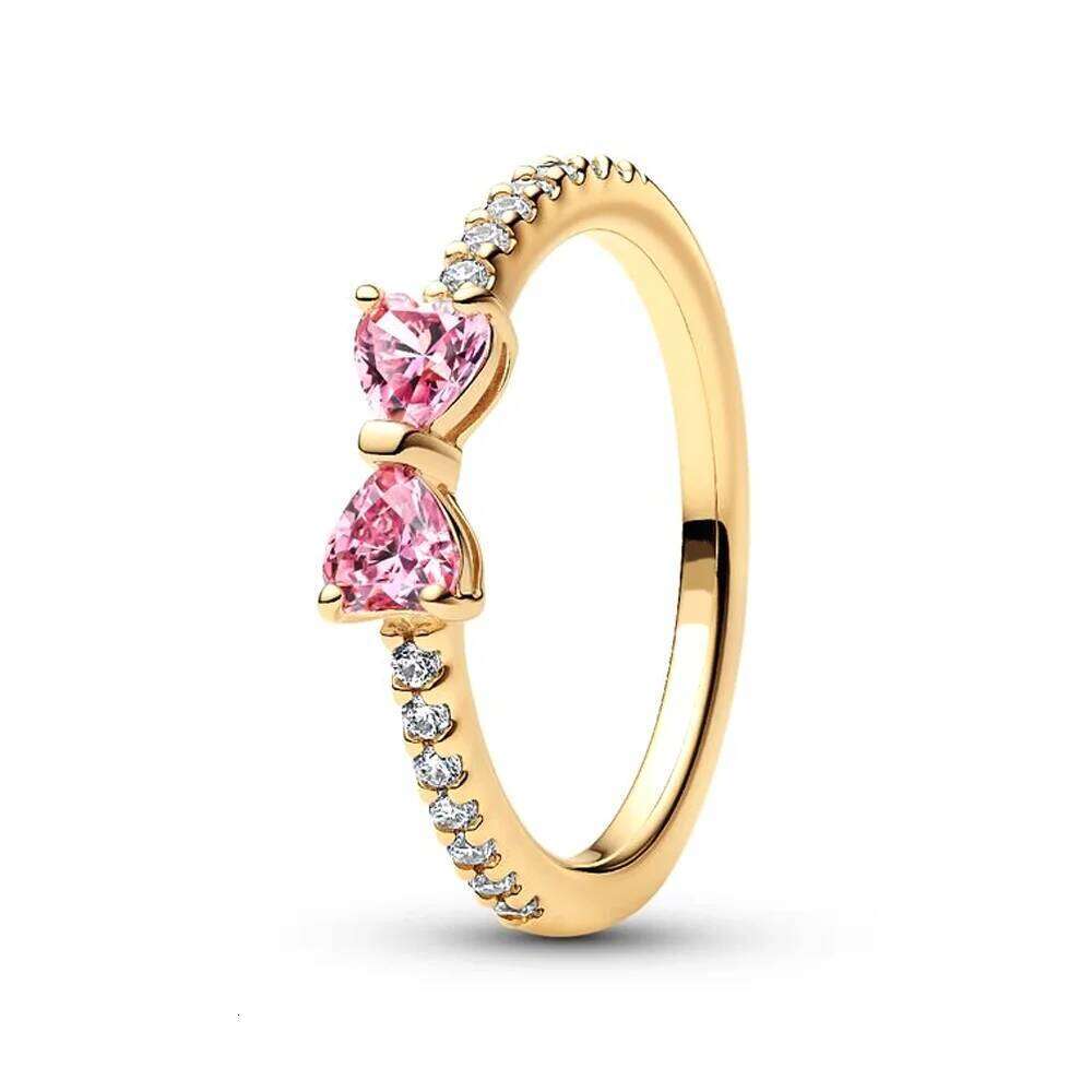 New Hot Selling 925 sterling silver with Golden Color Bow Ring, for Women Jewelry, Elegant Crown Ring, Wedding, Anniversary Gifts