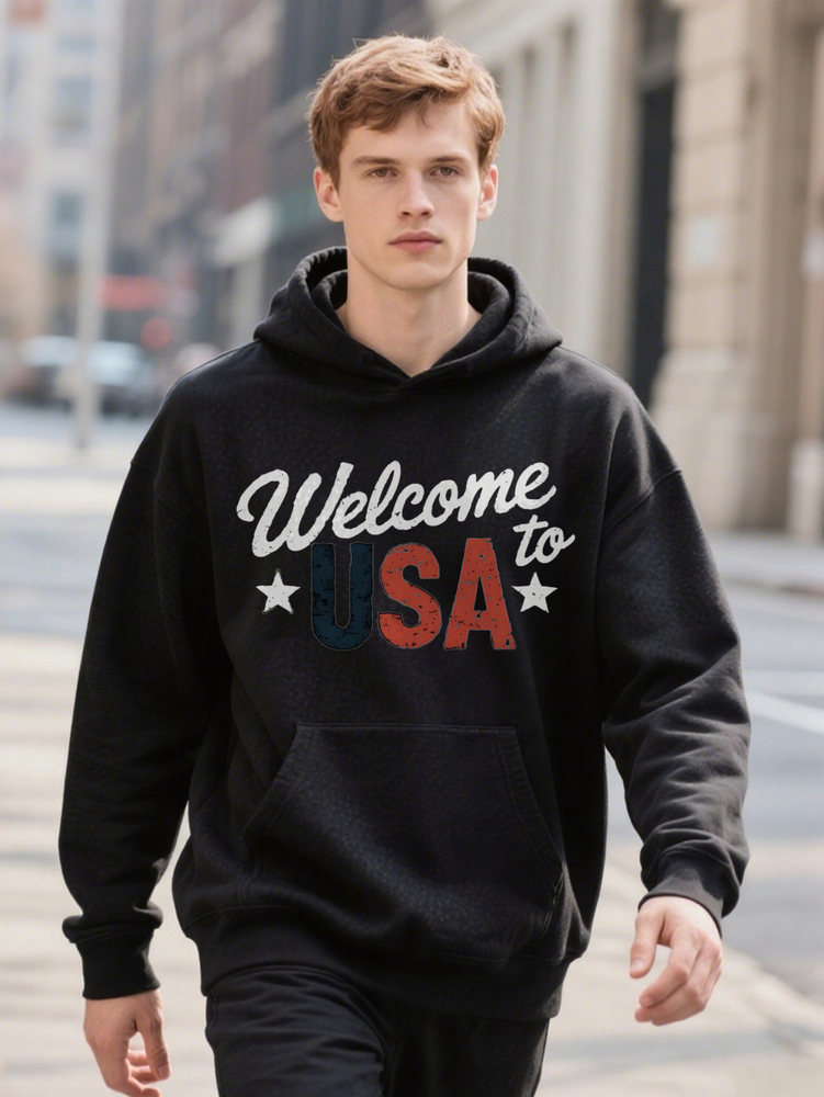 S Casual Hoodie Welcome To USA Print Design Hine Washable Ideal Gift For Men