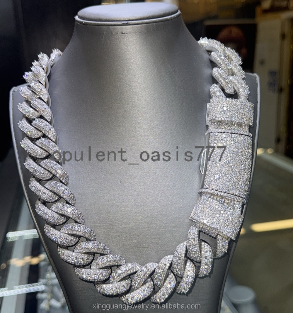 Mens Fashion Heavy Piece Hip Hop 30MM Iced Out Moissanite Raised Chain S925 White Plated VVS Diamond Cuban Link Chain Necklace