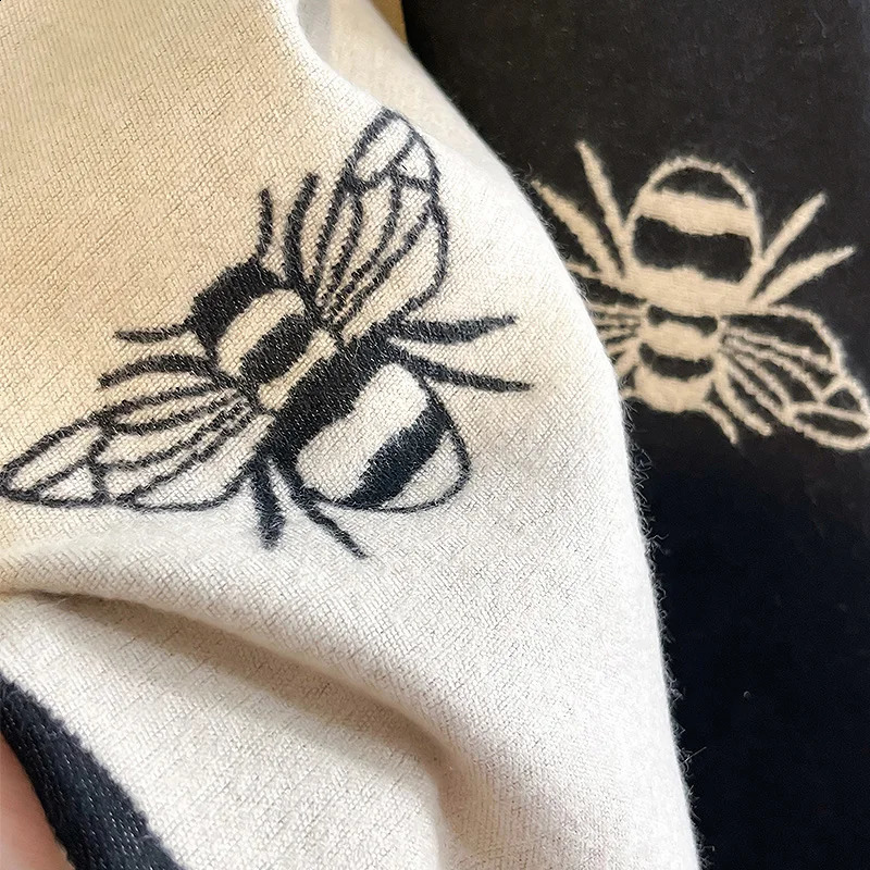 Two-Sided Bees Scarf Cashmere Soft Warm Fringe Pashmina Shawl Winter Coldproof Windproof Blanket Scarf 250813
