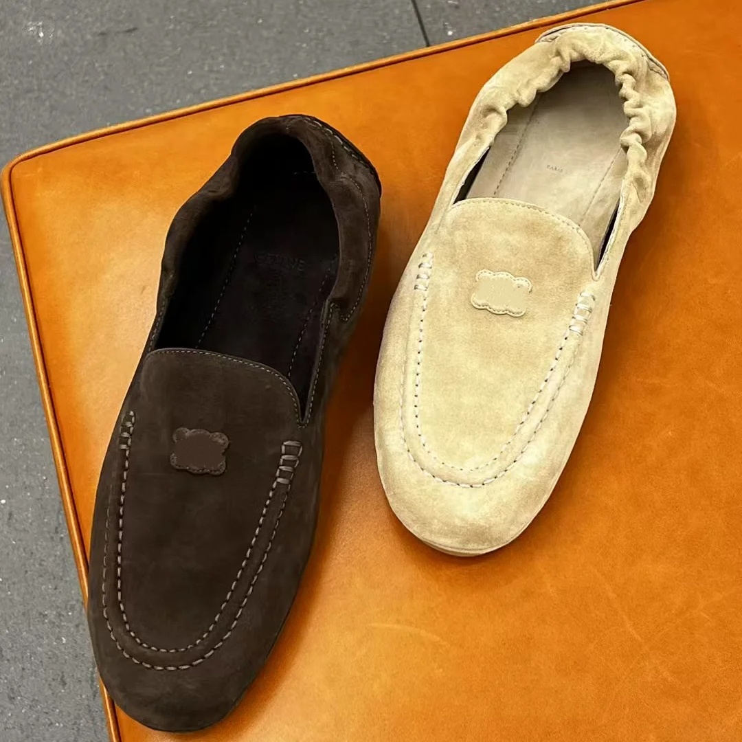 Womens suede leather Triomphes loafers Mary Jane shoe Designer Casual shoe Black pink brown Luxury sneaker Classic Run moccasin sport walk Flat Heel Beach Wed shoes