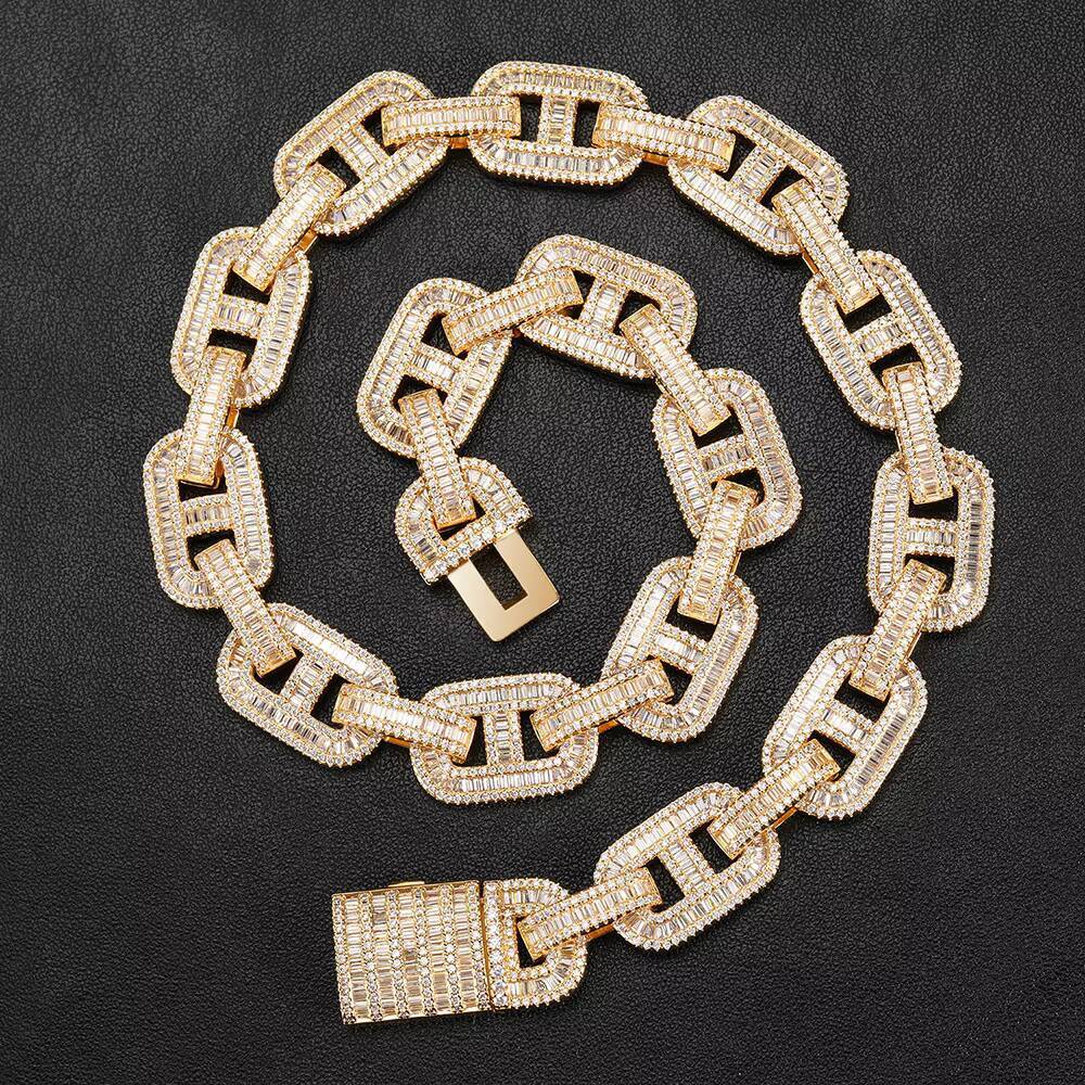 2021 Unique Design Hollow Rectangle Gold Silver Rose Gold 15mm Men baguette Cuban Link Chain Hip Hop Style Box Clasp Miami Cuban