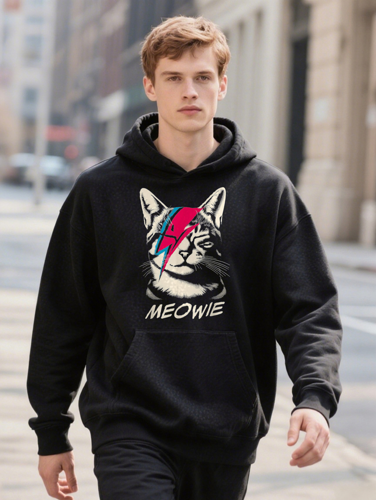 Meowie Rock Music Concert Band Funny Cat Selected Pure Cotton Interesting Design DIY Hoodie For Men