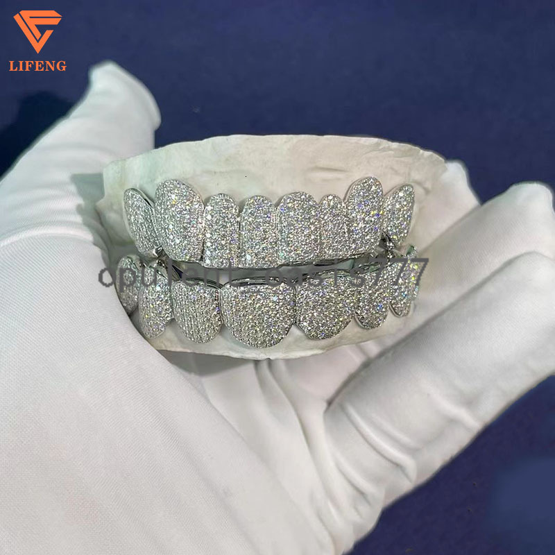 Lifeng Custom Top 8 Bottom 8 Moissanite Grillz Fully Iced Out VVS Moissanite Diamond Permanent Cut Jewelry Mouth Guard