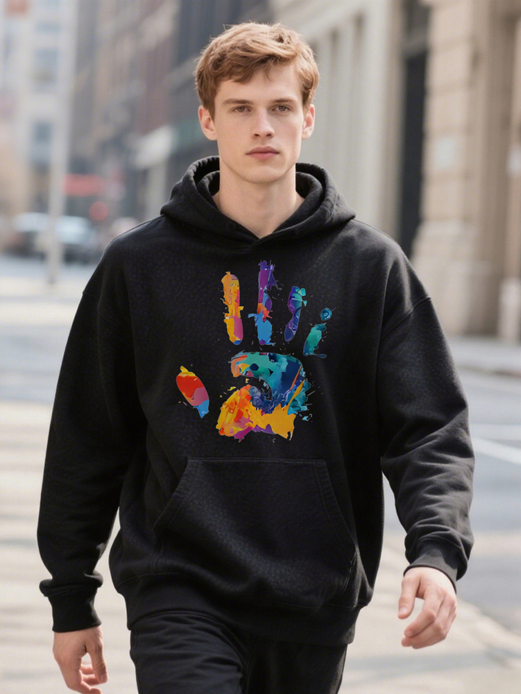 Men Hoodie S Crew with Colorful Handprint Design Soft Breathable Fabric Perfect Spring Outfits Ideal Gift c6dd7 08efd