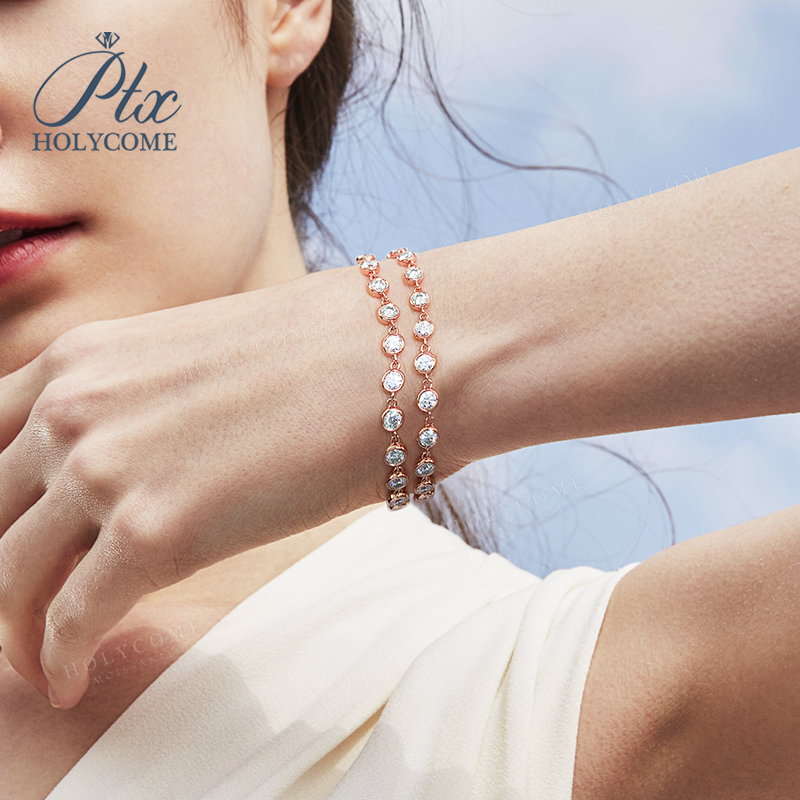 Luxury Sparkling 3mm Bezel Moissanite 925 Sterling Silver Women's Necklace Bracelet 18K Gold Plated Bling Tennis Chain Fashionable Jewelry Gift