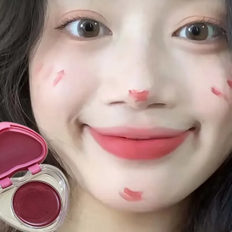 Heart-shaped Blush Cream Lip Cheek Dual-purpose Lip Mud Lipstick Natural Plum Rose Coral Red Matte Monochrome Blusher Cream 250815