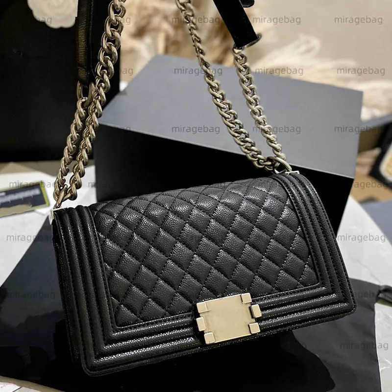 Lambskin Caviar Leather Classic Quilted Black boy Bags Gold Silver Chain Crossbody Shoulder Handbags Small Large Capacity Purse Designer Bag 25cm