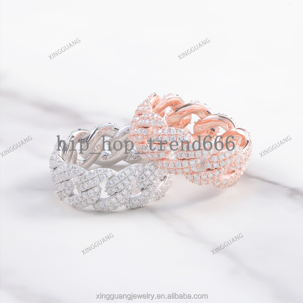 Cuban Ring White/Rose Plated Fine Jewelry Fast Shipping VVS Moissanite 925 Silver Iced Out Hip Hop Mens Cuban Rings