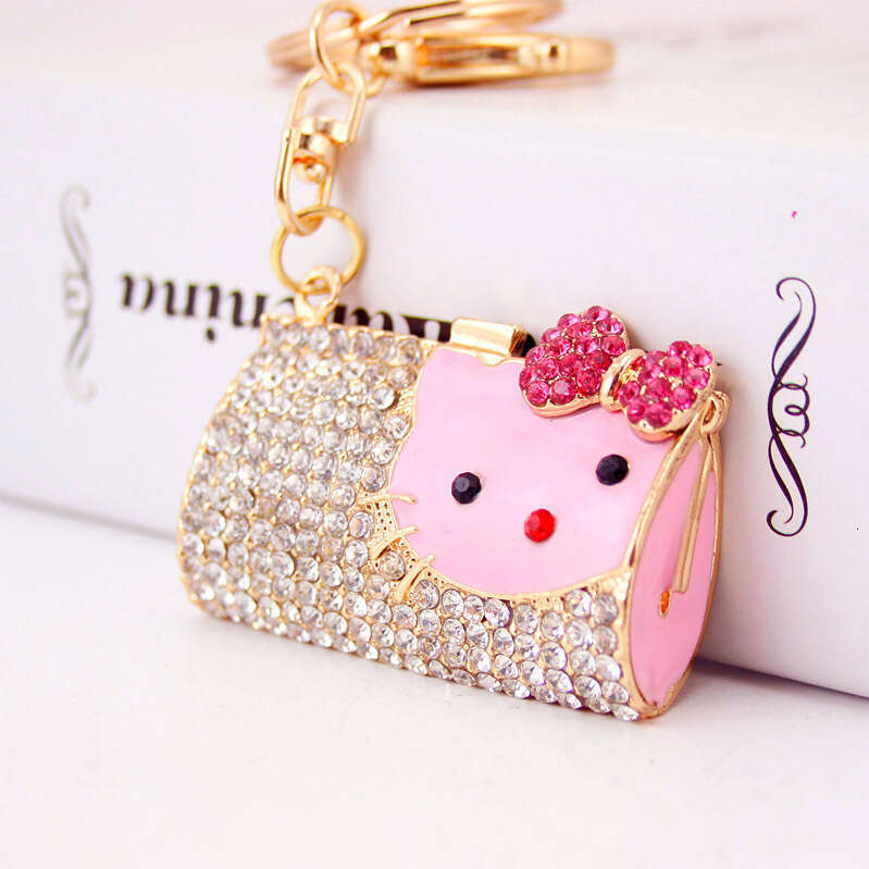 Fashion Creative Cute Dia-Encrusted Cartoon Cat Head Handbag Keychain Metal Pendant Accessory 459