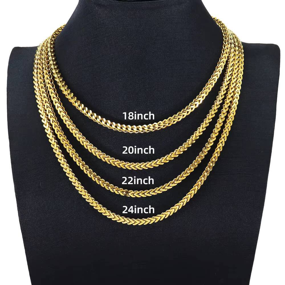 High Quality Fashion Jewelry Wholesale Waterproof 5mm 18K PVD Gold Plated 316 Stainless Steel Franco Chains Necklaces