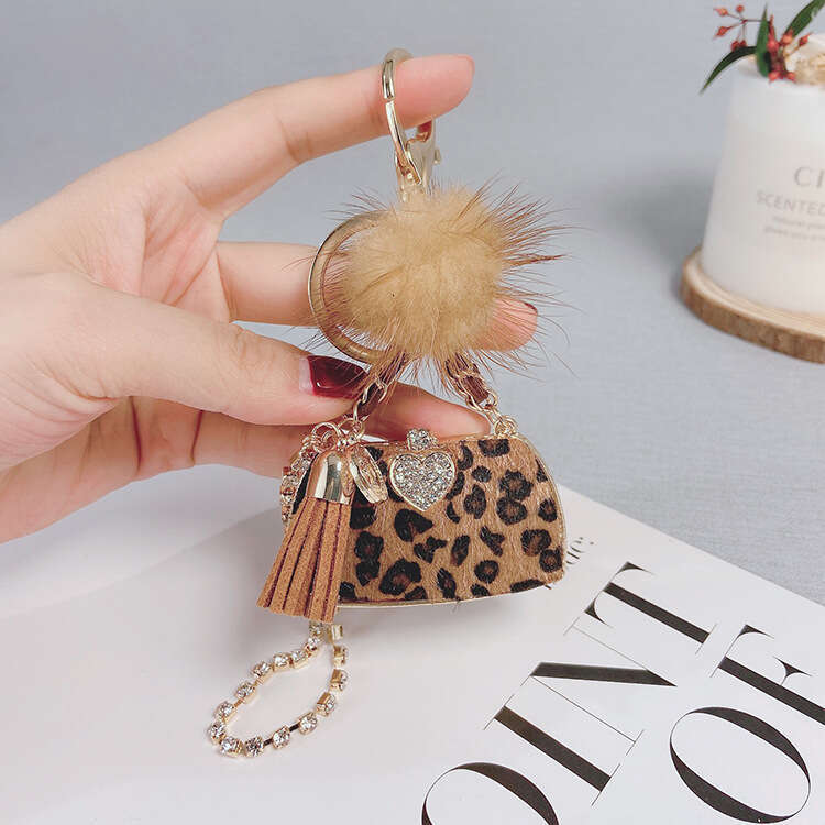 Autumn and Winter Creative Leopard Print Horsehair Women's Accessories Personalized Plush Bag Pendant Keychain
