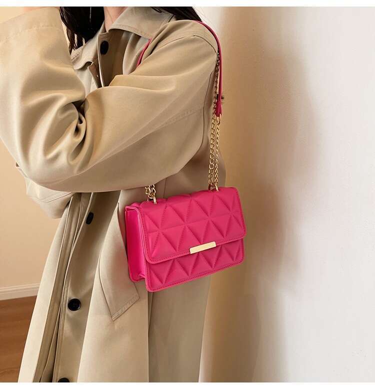Solid Color Simple Bags Elegant Quilted Embroidery Versatile Korean Style for Women 2025 Designer Autumn New Chain Small Square Bag Trendy