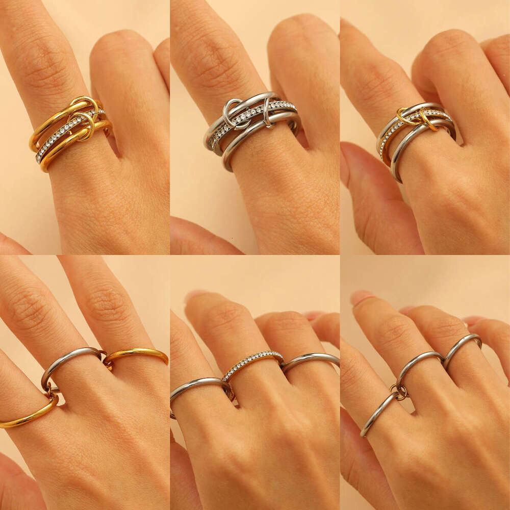 Ring Stainless Steel Multi Layer Color Block Stacking Geometric Band for Daily Wear Special Occasion Gift High Quality Texture
