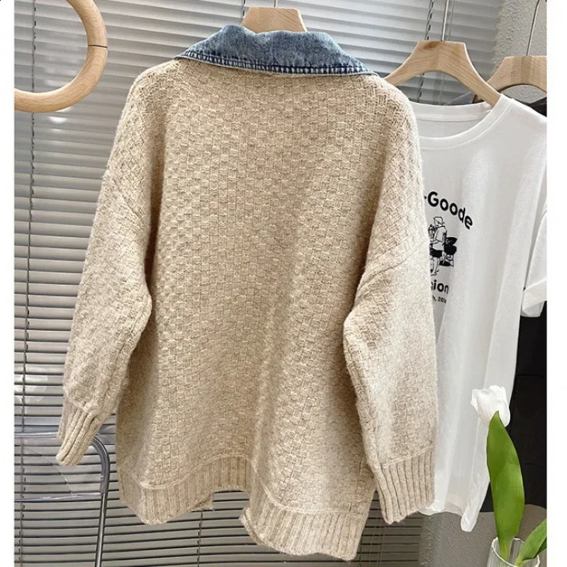 Cardigan Women Coats Denim Jeans Sweaters Coat Jumpers Pullover Thick Casual Loose Autumn Winter Streetwear Y2k Tops 250815