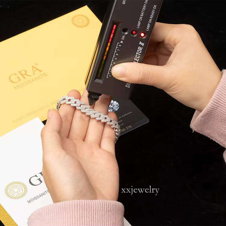 Goldleaf Fine Jewelry Sterling Sier Bracelet Hiphop Link 8mm-20mm VVS Moissanite Cuban Chain