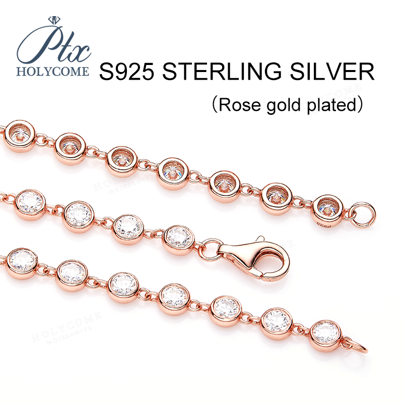 Luxury Sparkling 3mm Bezel Moissanite 925 Sterling Silver Women's Necklace Bracelet 18K Gold Plated Bling Tennis Chain Fashionable Jewelry Gift