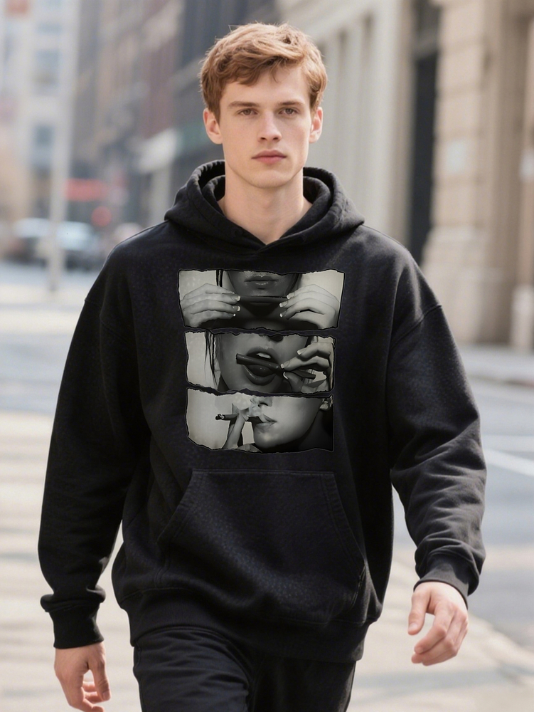 S Graphic Hoodie Black Crew With Artistic Print Design Style Perfect Gift For Men