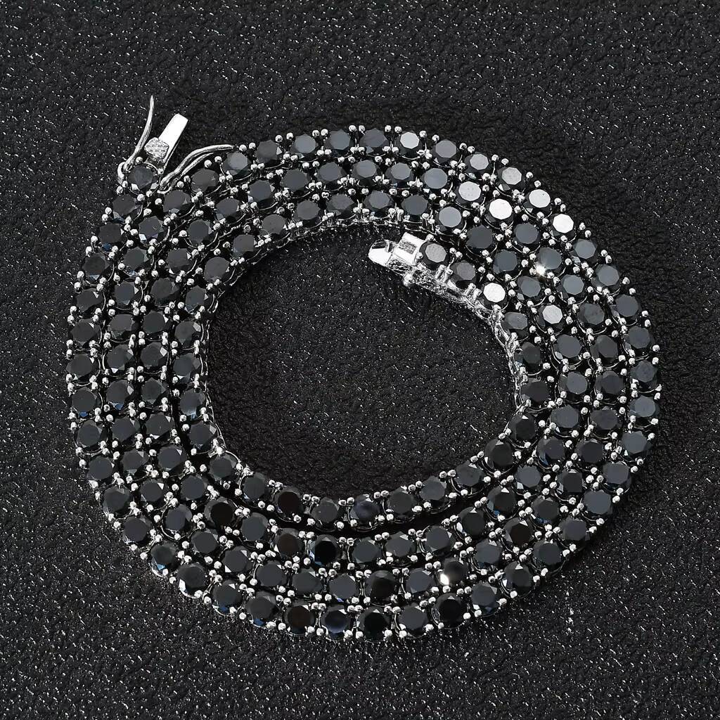 Fashion Quality Men Black 4mm 16 Inch Moissanite Tennis Chain Necklace Hiphop Gold Plated Jewelry for Men with Black Zircon