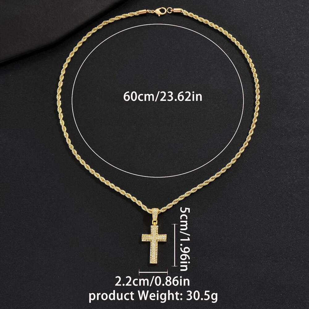 Hip Hop Cross Niche Design Men's Versatile Inlaid Pendant Cuban Chain Simple Necklace
