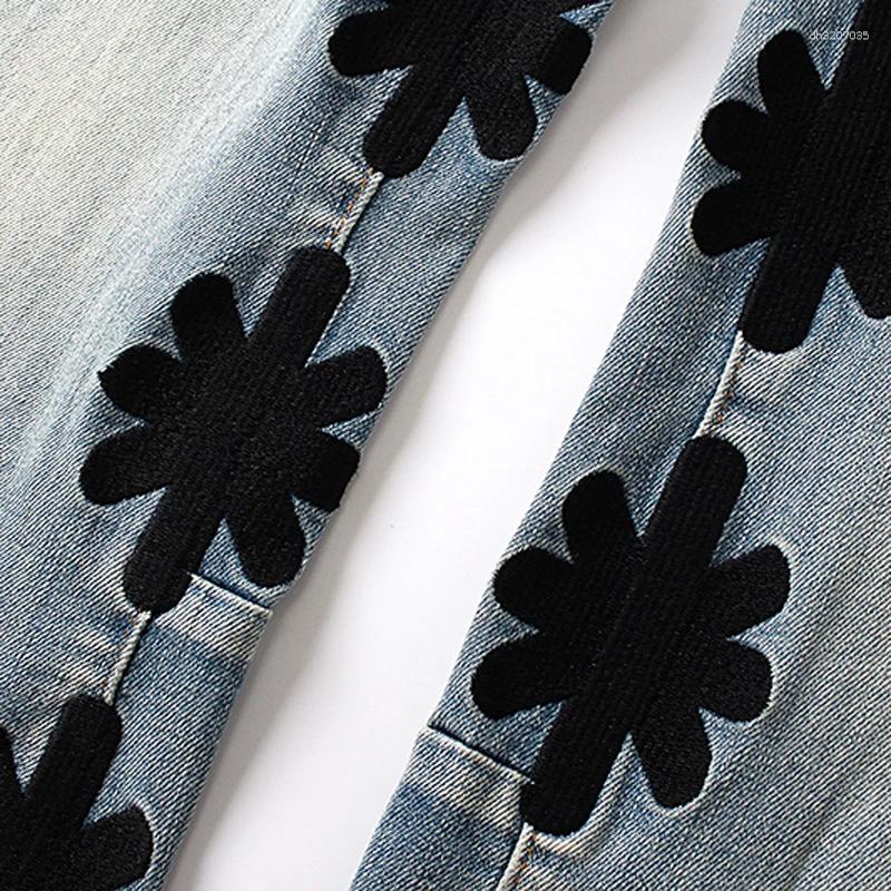 Men's Jeans Fall LOST SHDWS Fashion All-match Men Women Micro Flared Stretch Color Embroidery Flower Logo Lostshdws Trousers