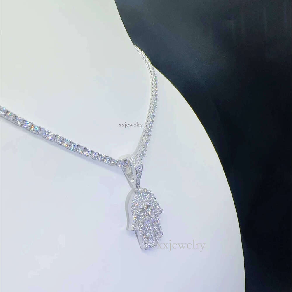 Sier Jewelry Moissanite Hamsa Hand VVS Iced Out Pendant Hip Hop Pass Tester
