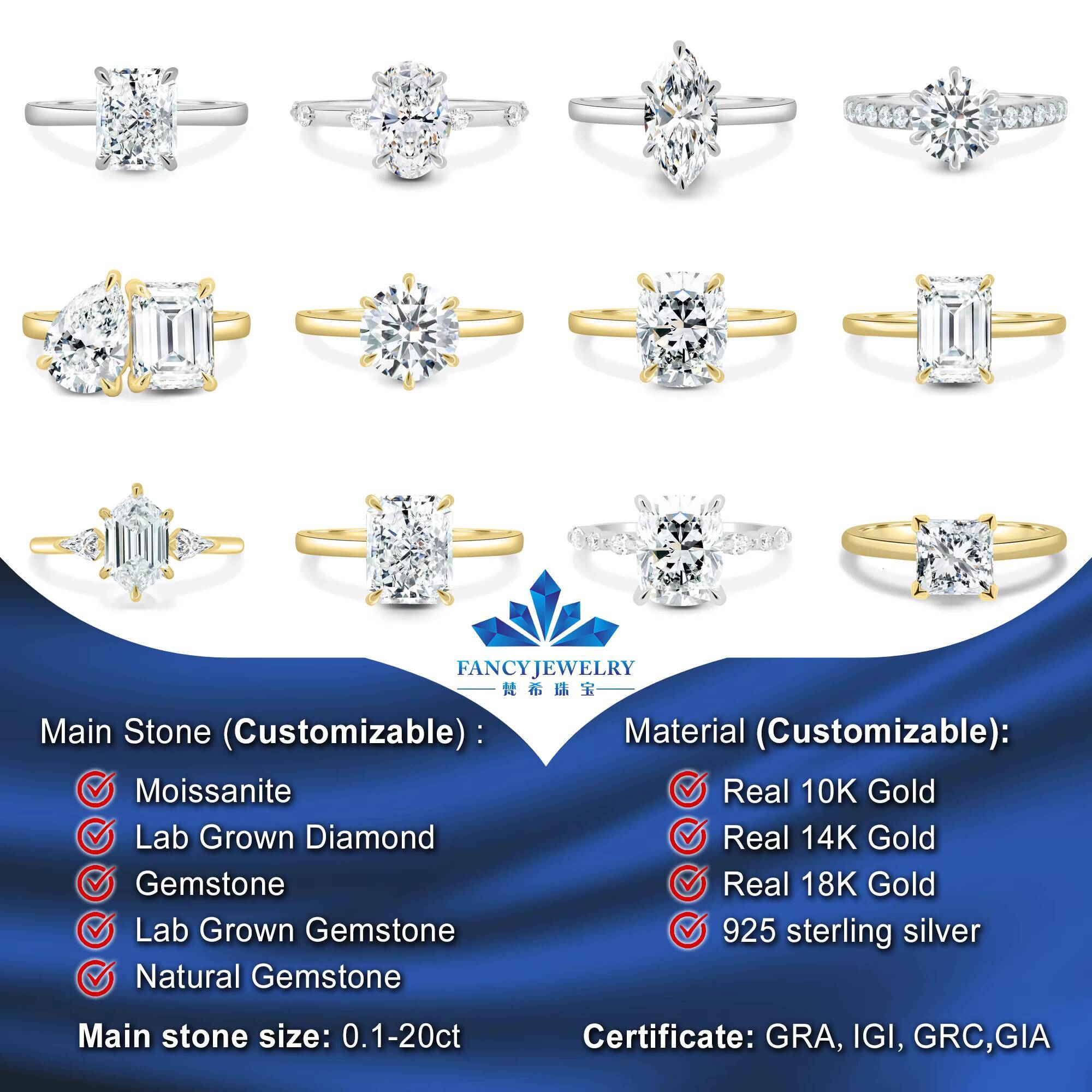 Fine Jewelry for Women Men 2CT D VVS Princess Cut Moissanite Diamond Ring in 14K/18K Yellow Gold with S925 Elegant Luxurious
