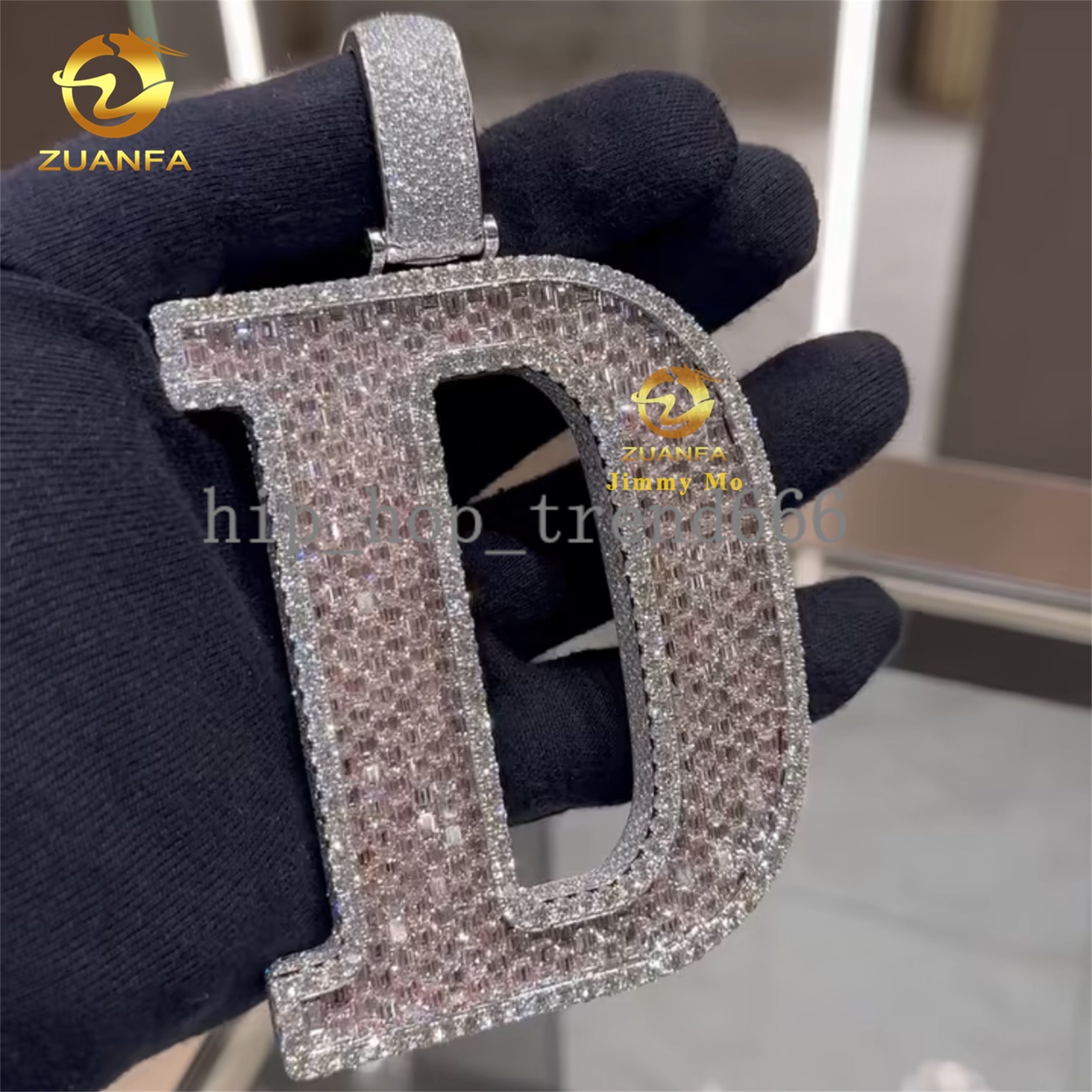 Customization Rapper Luxury Jewelry 925 Silver Iced Out Fully 3D VVS1 Baguette moissanite Diamond Hip Hop Initial D Letter Pendant Man