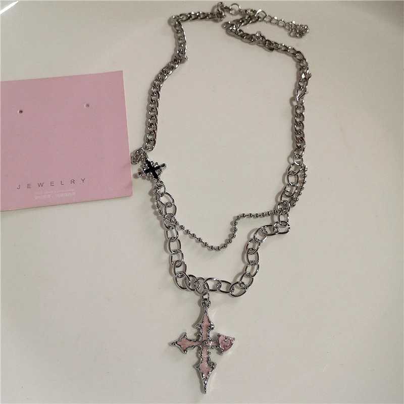 Gothic Y2K Pink Cross Heart Pendant Chain Choker Necklace for Women Egirl Hip Hop Punk Charms Aesthetic Jewelry EMO Accessories W250816