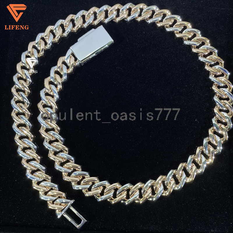 Custom 15mm Two-Tone Rose Gold Plated Miami Cuban Link Chain VVS Moissanite Diamond 925 Sterling Silver Charm Necklace Bracelet