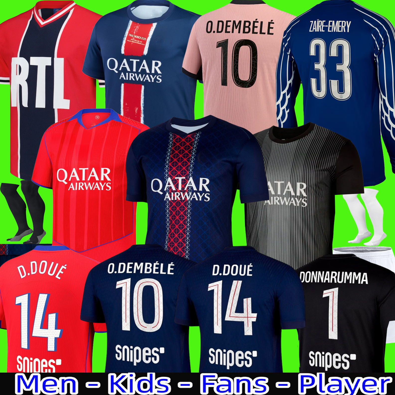 Maillot fourth Soccer Jerseys DEMBELE 24 25 26 enfants 2025 football shirts Equipment uniforms VITINHA BARCOLA NEVES KVARATSKHELIA doue Long sleeves Ramos Hakimi
