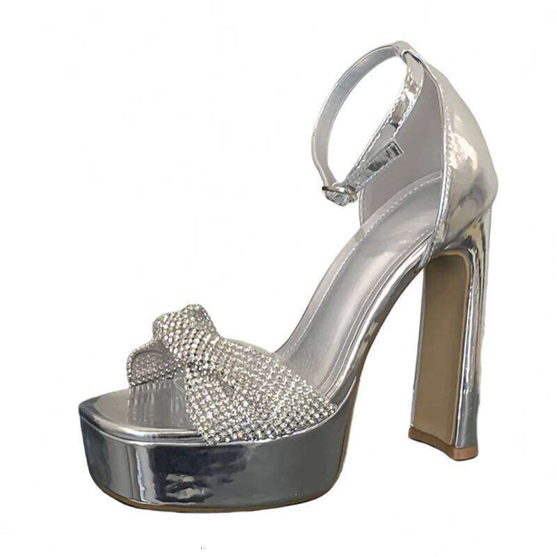 Liyke Fashion Design Pleated Crystal Rhinestone PVC Women 13CM High Heels Platform Sandals Elegant Square Toe Wedding Prom Shoes