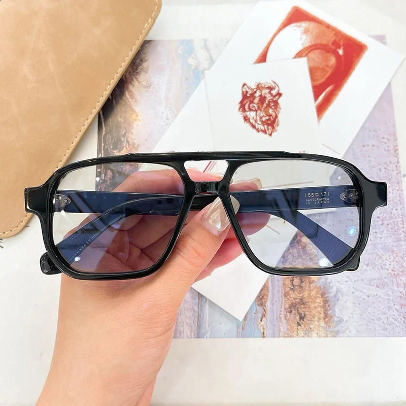 Ins Double Bridge Thick Heavy Acetate Sunglasses Uv400 Big Square Classical Men and Women Vintage Gift Eyeglasses with Case 250815