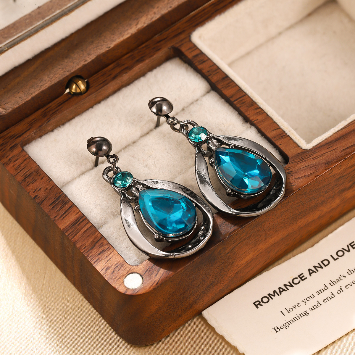 Blue Crystal Drop Earrings for Women Teardrop Dangle Sterling Silver Hooks Versatile Evening Daily Jewelry