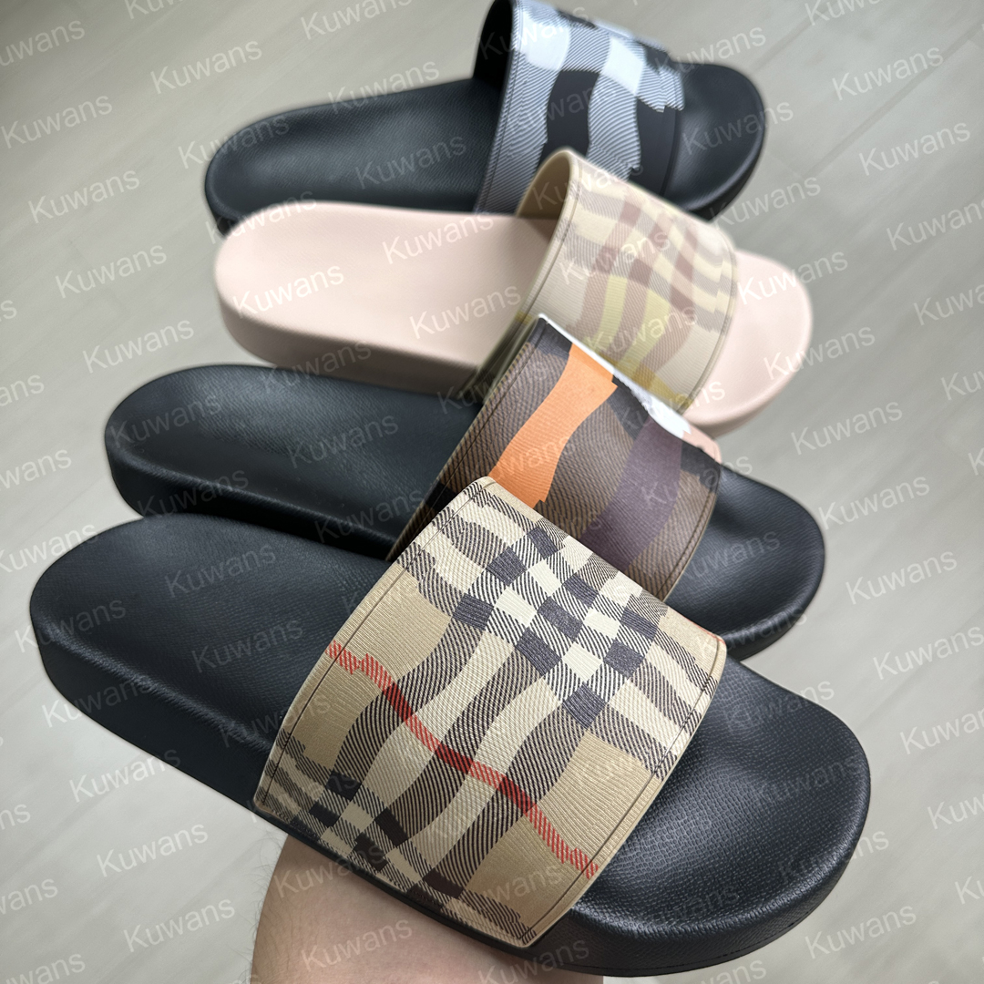 Designer Check Slides Summer Beach Slippers Vintage Tartan Slider Men Women High Quality Luxury Sandals Archive Beige Print Embossed Slide