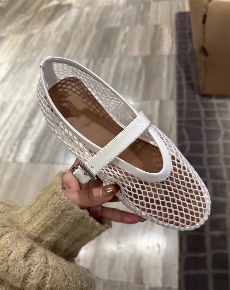 Fashionable and comfortable temperament women's single shoes round toe mesh one-button women's shoes flat shoes