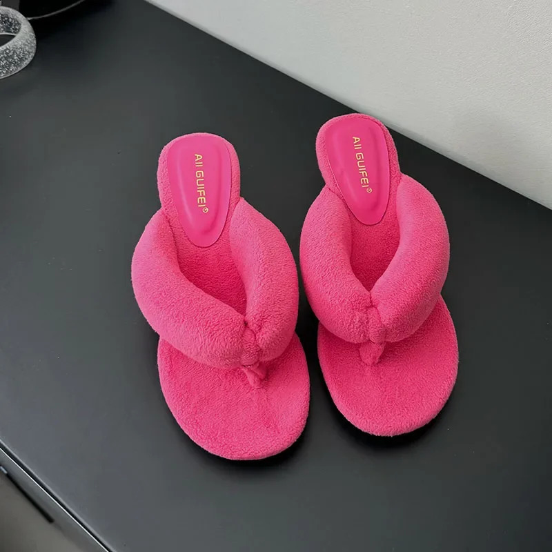 Footwear Flock Women Wedges Slippers Flip flops Shoes Fashion Round Toe Ladies Wedges Slippers Shoes Female Sandals Slides 250815