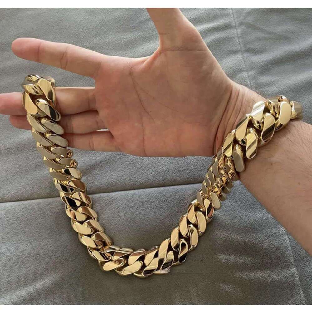 Hip Hop Jewelry Men Thick Miami Necklace 28mm 24 1kilo Gram 14k Gold Plated Plain Style 999 Sier Cuban Chain