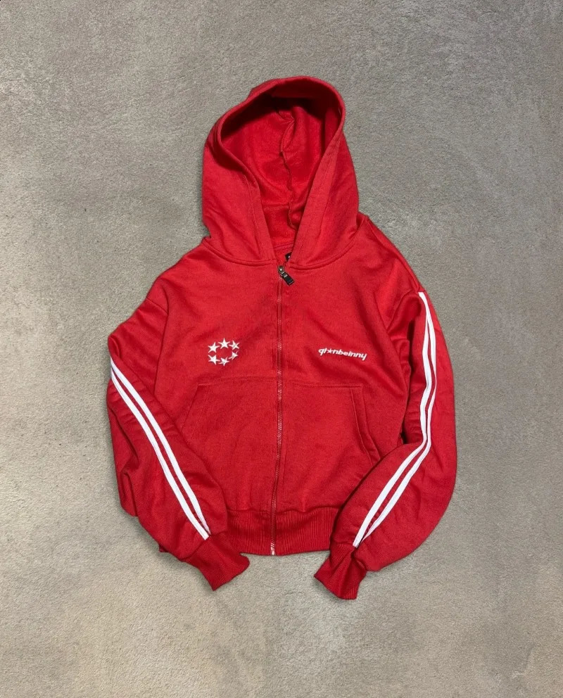 Hiphop Gothic letter print zipper men clothing Y2K high street fashion sportswear Harajuku punk loose couple hooded sweatshirt 250815