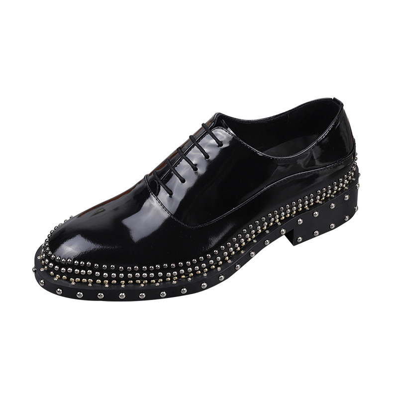 Silver Rivets Genuine Leather Business Men Dress Shoes Retro Patent Leather Oxford Shoes for Men Lace-Up Boots Eu Size 37-46