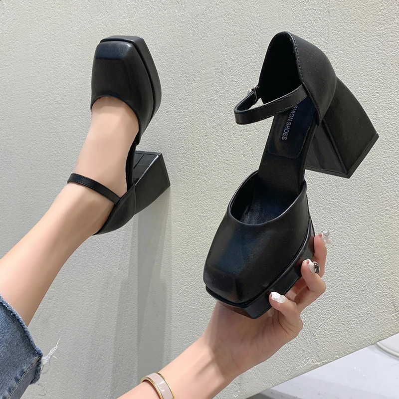 Thick-heeled High-heeled Shoes for Women Spring and Summer Waterproof Platform Simple Black Thick-soled Elegant Shoes 250815
