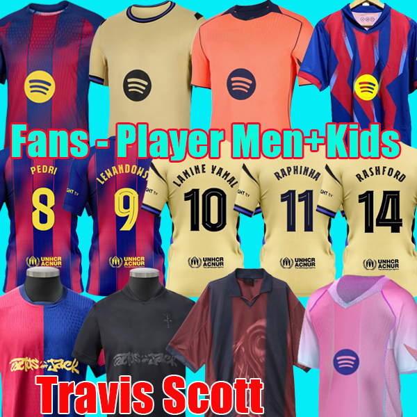 25 26 LAMINE YAMAL LEWANDOWSKI soccer jerseys men kids black football shirts kit 2025 2026 Camiseta sets Travis pink goalkeeper RASHFORD