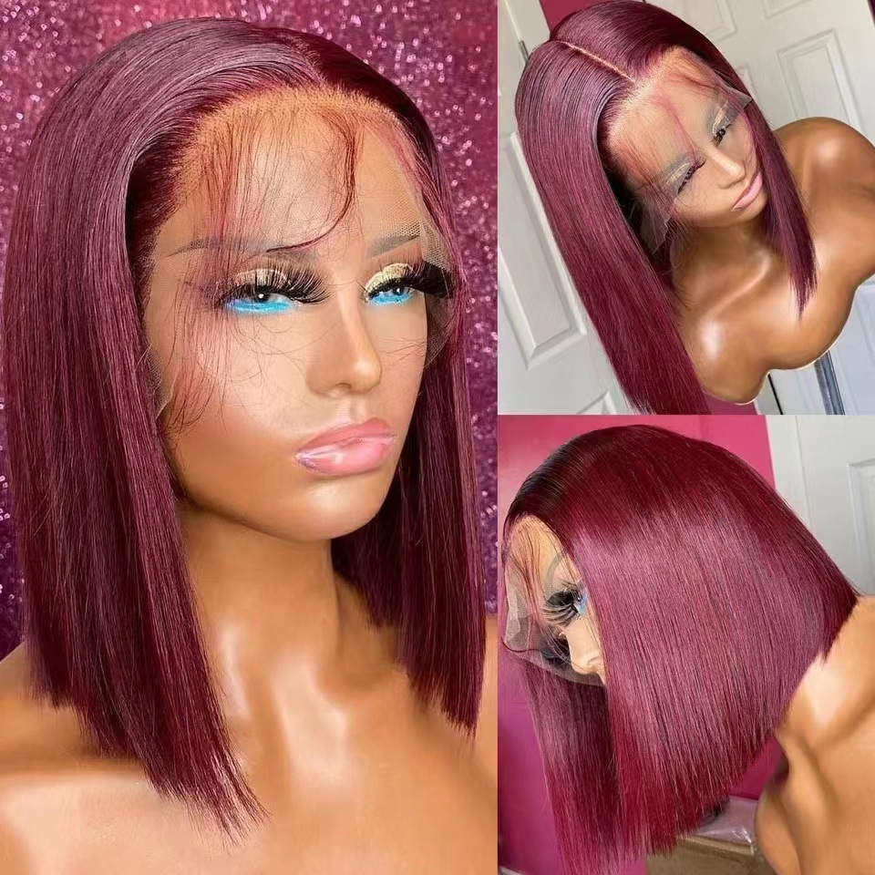 Bob-length straight hair lace front wig pre-plucked natural short style,heat-resistant and dyeable wig