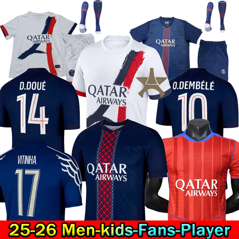NEW 25 26 Kvaratskhelia soccer jerseys JOAO NEVES HAKIMI home away 2025 2026 hommes BARCOLA Zaire Emery O.Dembele ParIS FC Fourth PSGES Football Shirt Kids Kits