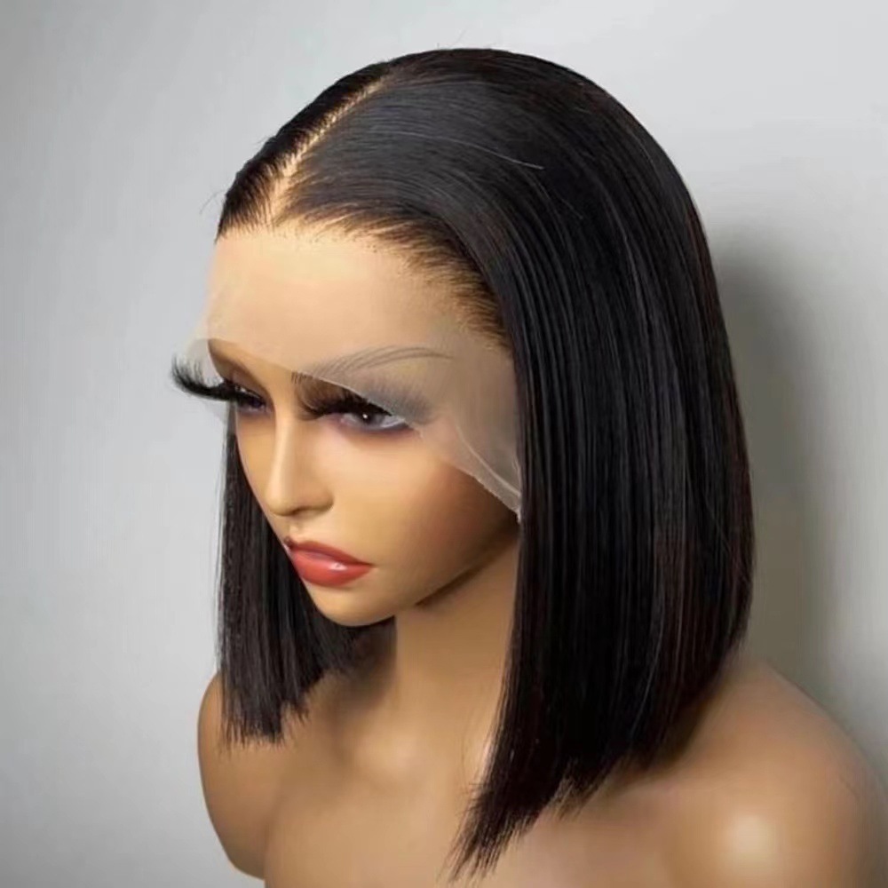 Bob-length straight hair lace front wig pre-plucked natural short style,heat-resistant and dyeable wig