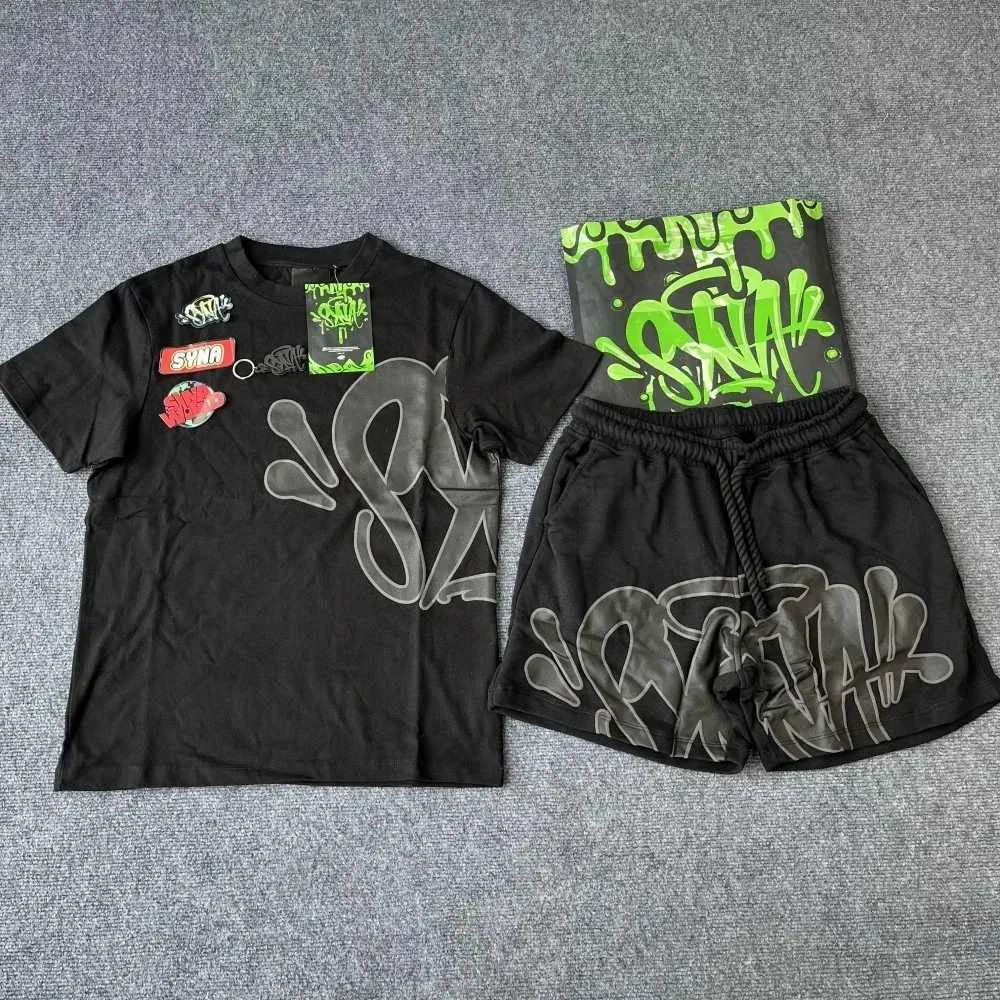Synawrld Designer T Shirt Tracksuit Urban Graphic Print Cotton Shorts Set Athletic Street Style Comfort Breathable Lightweight Casual High Quality Mens T Shirt 1f7